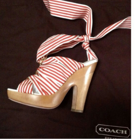 Coach Shoes - Coach strappy red striped sandals